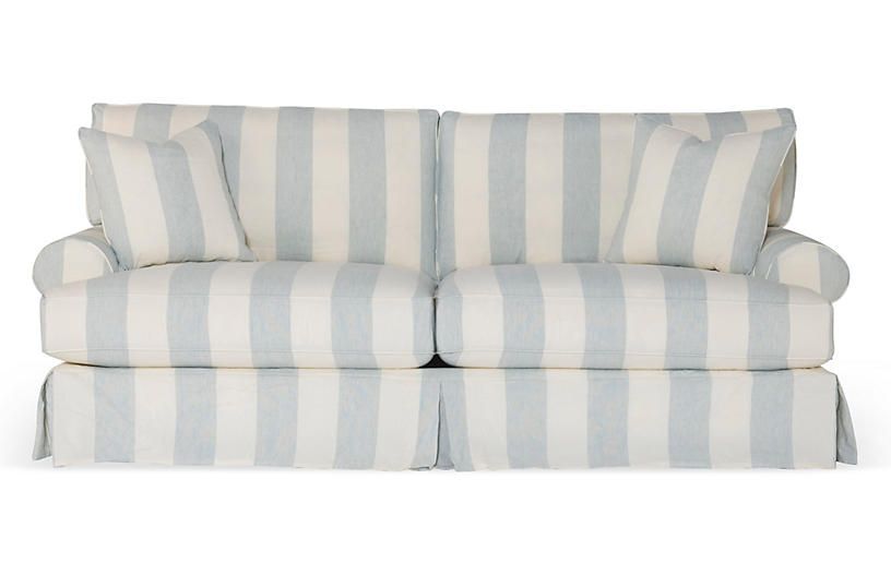 Comfy Slipcovered Sofa, Blue/White Stripe | One Kings Lane