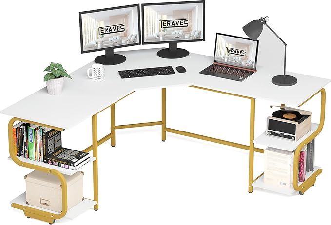 Teraves Modern L Shaped Desk with Shelves,Computer Desk/Gaming Desk for Home Office,Corner Desk w... | Amazon (US)