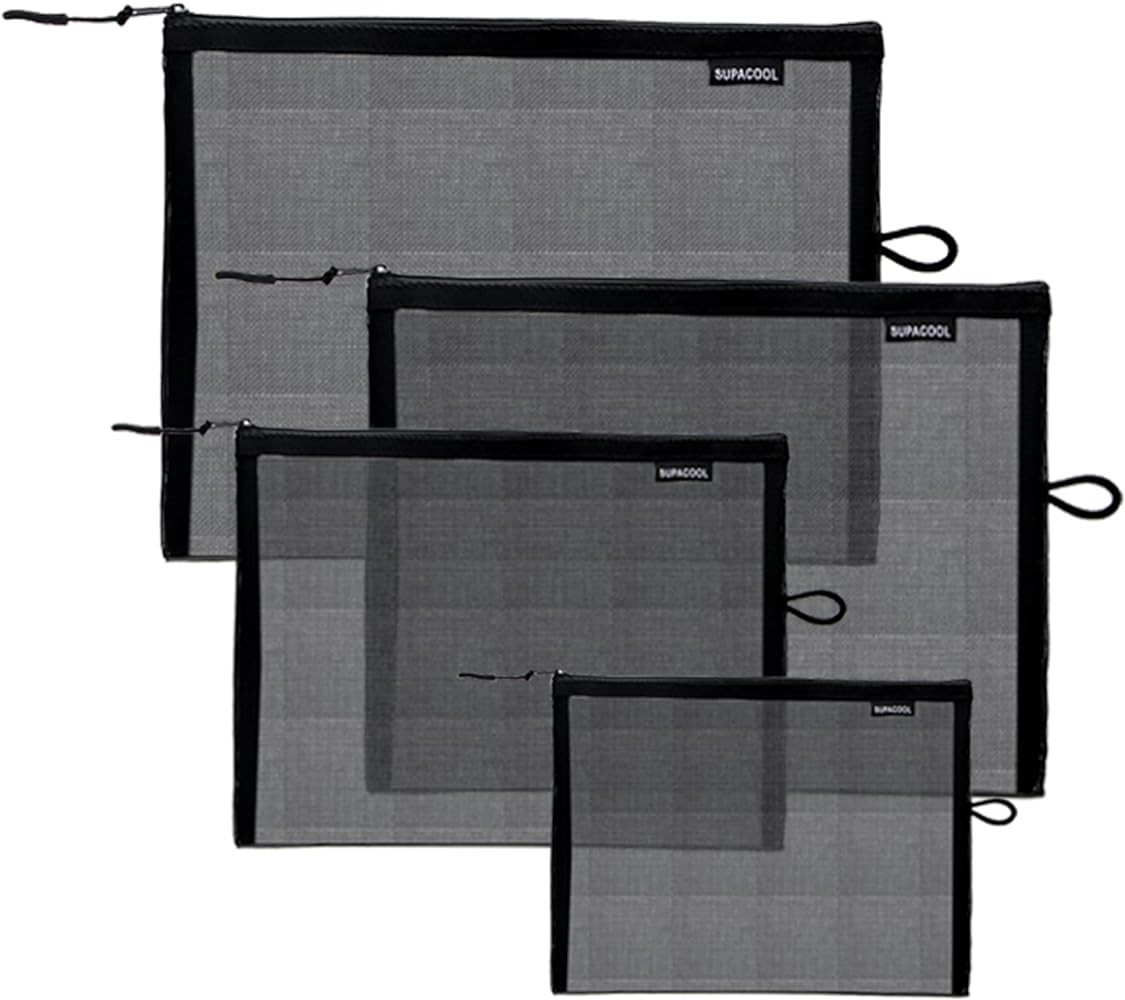 SUPACOOL Set of 4 Black Travel Mesh Cosmetic Makeup Organizer Bags with Zipper diaper bag organiz... | Amazon (US)