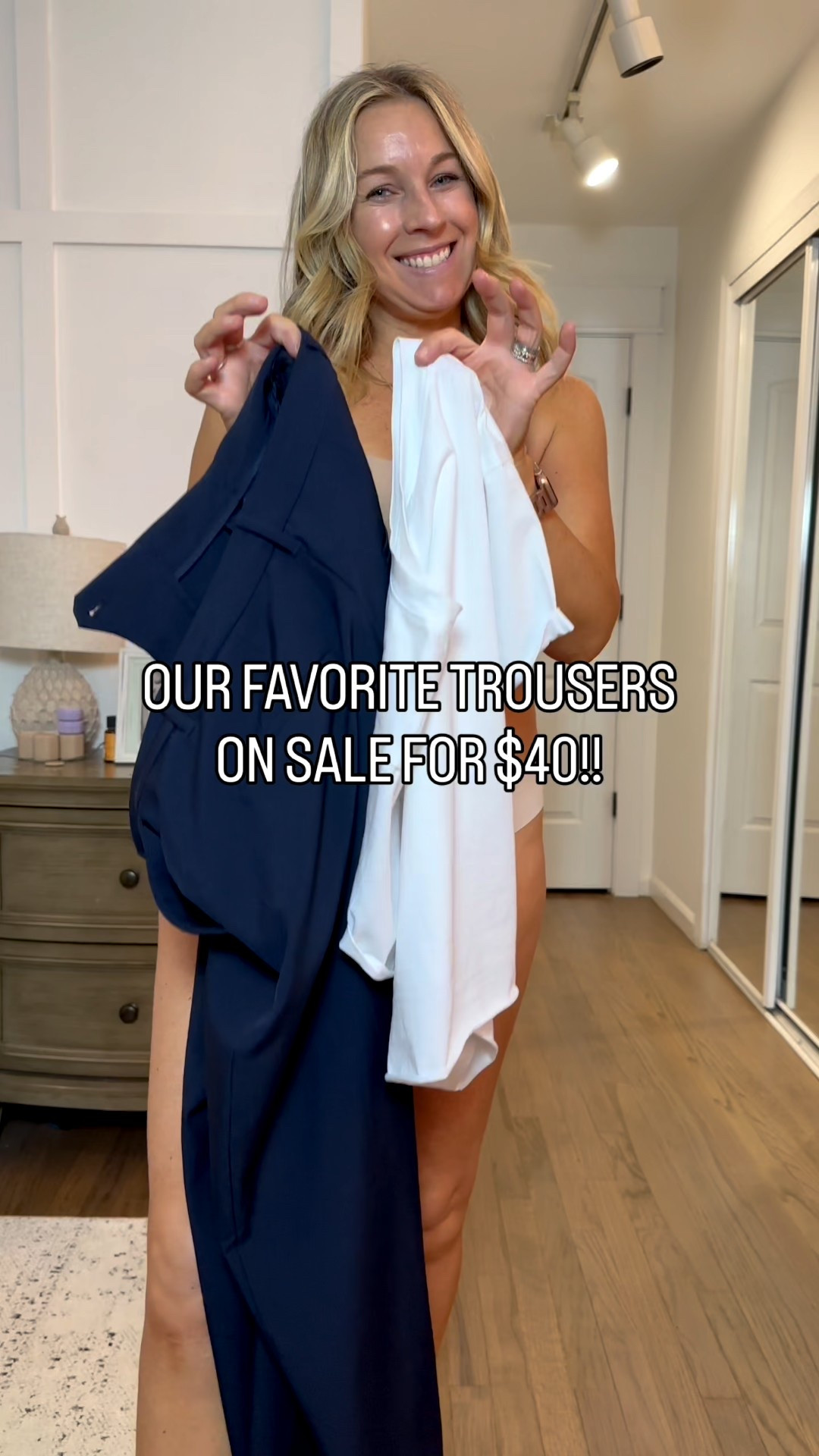 Obsessed with this work outfit. The most comfortable tee ever. Soft stretchy and buttery smooth! I got so many compliments on it! True to size! 
TROUSERS: READ CHARTS & INSEAMS TO HELP YOU DECIDE. 👇🏼👇🏼👇🏼
These are my favorite navy trousers! I tried on the 8 petite and would def stay with regular for floor length! Petite is perfect if you like it to brush the top of your foot! Also, the 8 is slightly snug and I’d prefer the 10. They’re fabulous tho and nearly the exact same as the older version, just with a tad more stretch! GOLD!!!



#LTKFindsUnder50 #LTKWorkwear #LTKSaleAlert