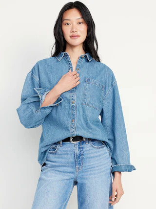 Oversized Boyfriend Button-Down Jean Shirt | Old Navy (US)