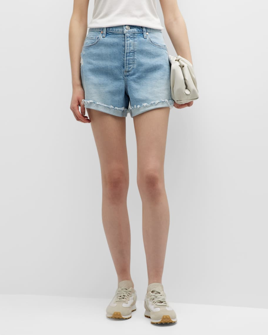 PAIGE Asher Denim Shorts with Raw Cuff Hem | Neiman Marcus