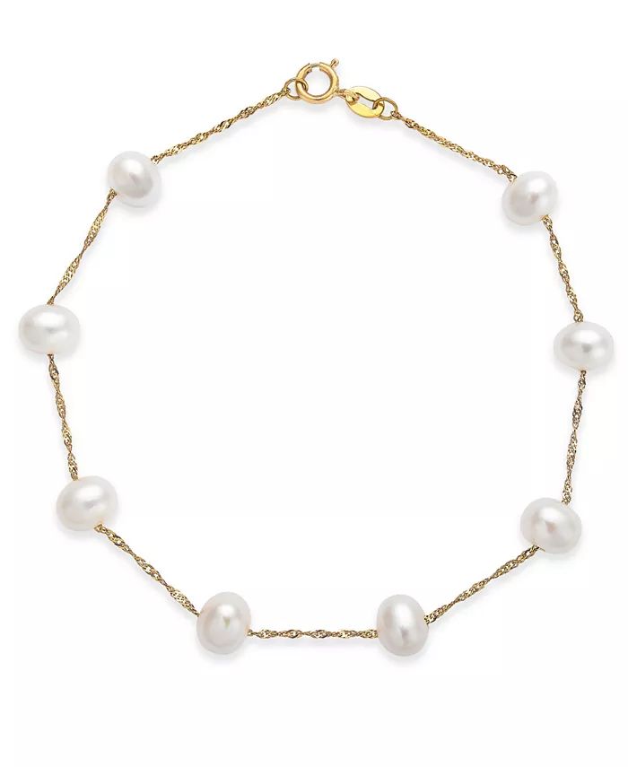 EFFY® Cultured Freshwater Pearl Station Bracelet (5-1/2-6mm) in 14k Gold (Also available in 14k ... | Macy's