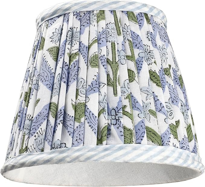 Ridhi Pleated Block Print Lamp Shade Light Steel Blue Floral Medium 4" Top x 6" Bottom x 5" High ... | Amazon (US)