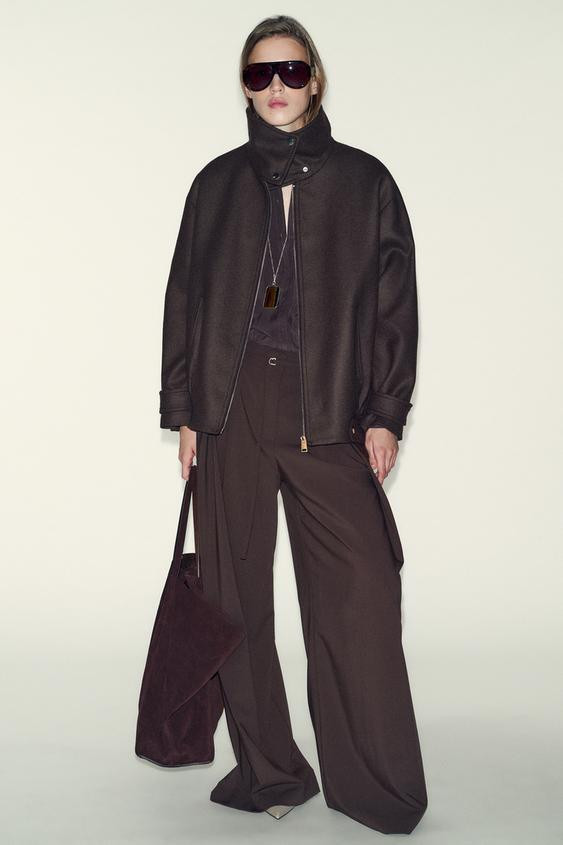 WOOL BLEND BOMBER JACKET WITH HIGH NECK | Zara US