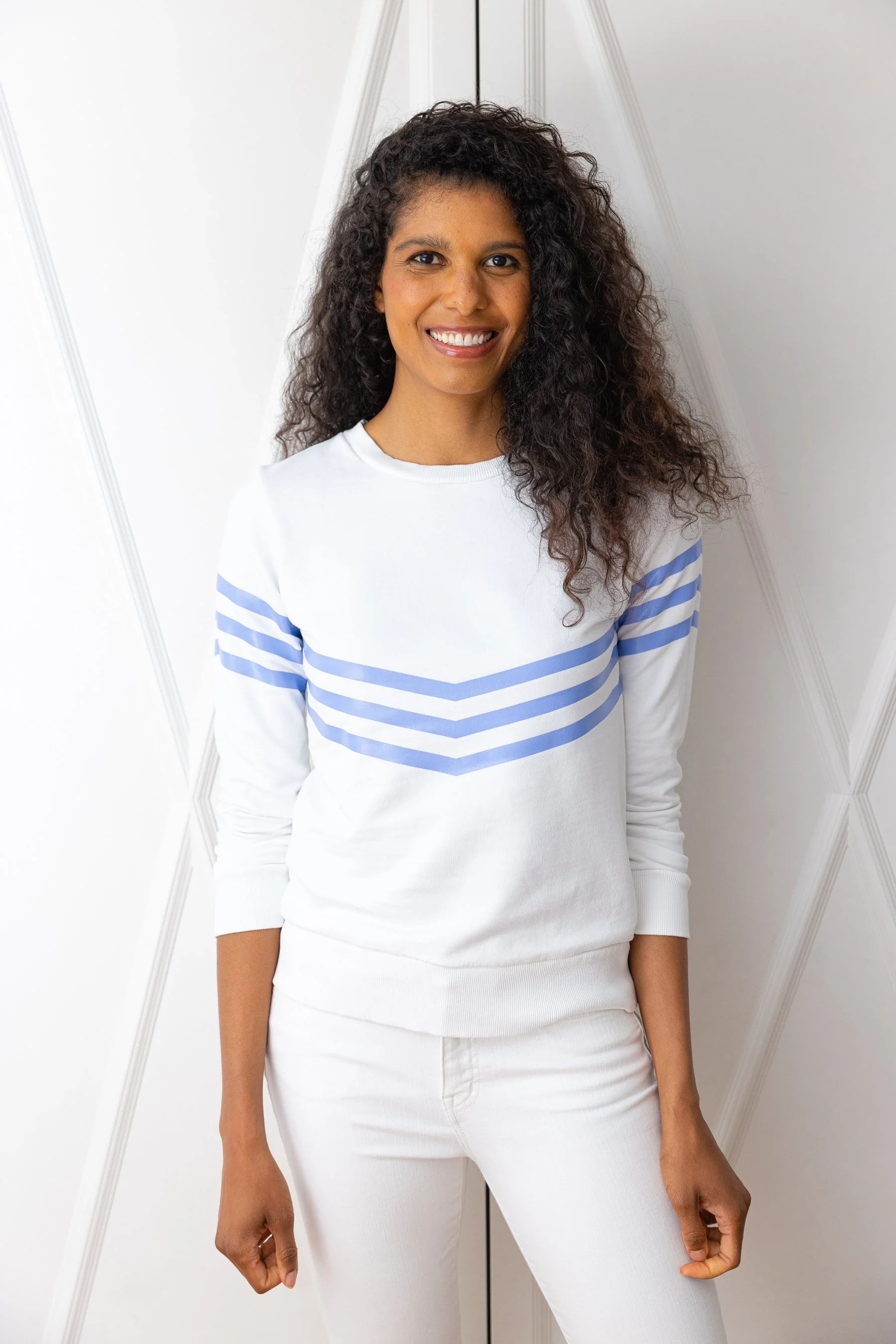 White with Hydrangea Stripe Sweatshirt | Sail to Sable