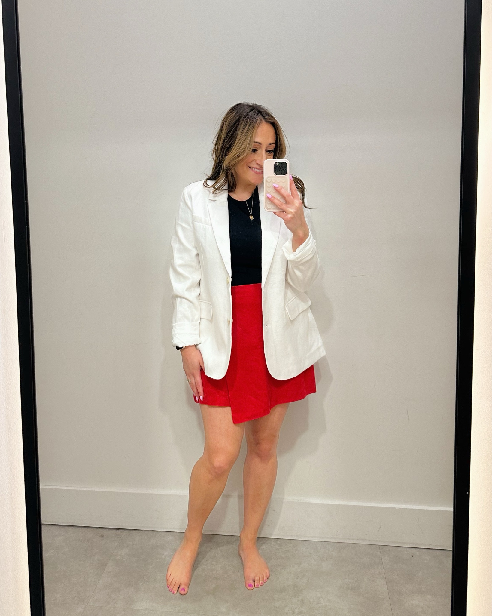 Size Small in Blazer
Size Medium in top and skirt 

#LTKStyleTip #LTKSaleAlert #LTKOver40