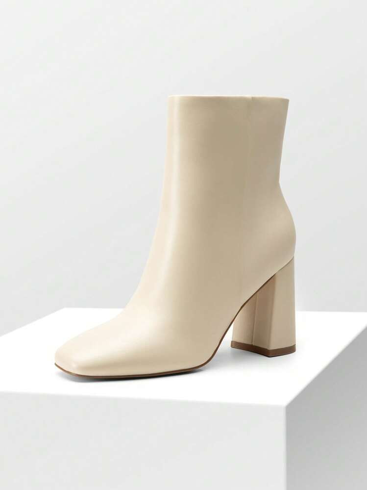 Women's Vegan Leather Faux Suede Block Heel Side Zip Fashionable Ankle Boots | SHEIN