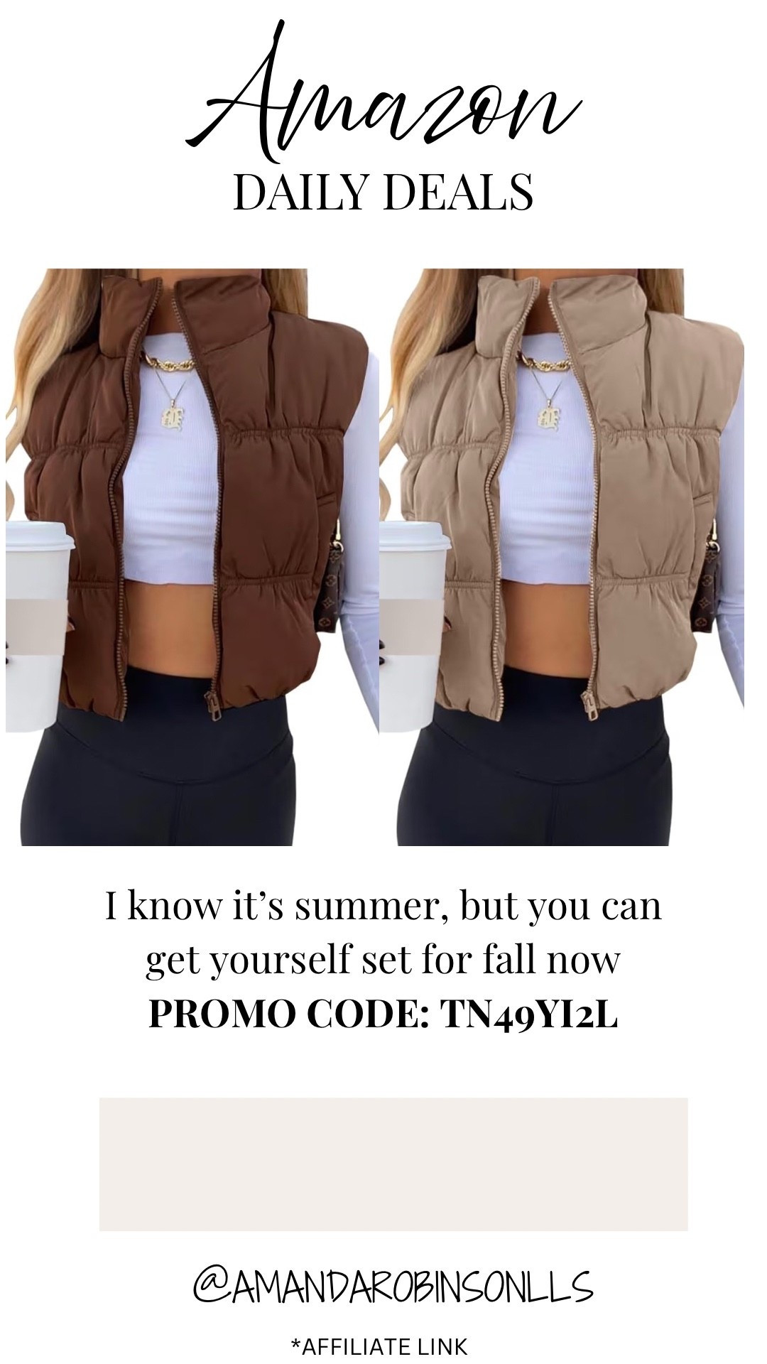 Amazon daily deals
Cropped puffer vest

#LTKSaleAlert
