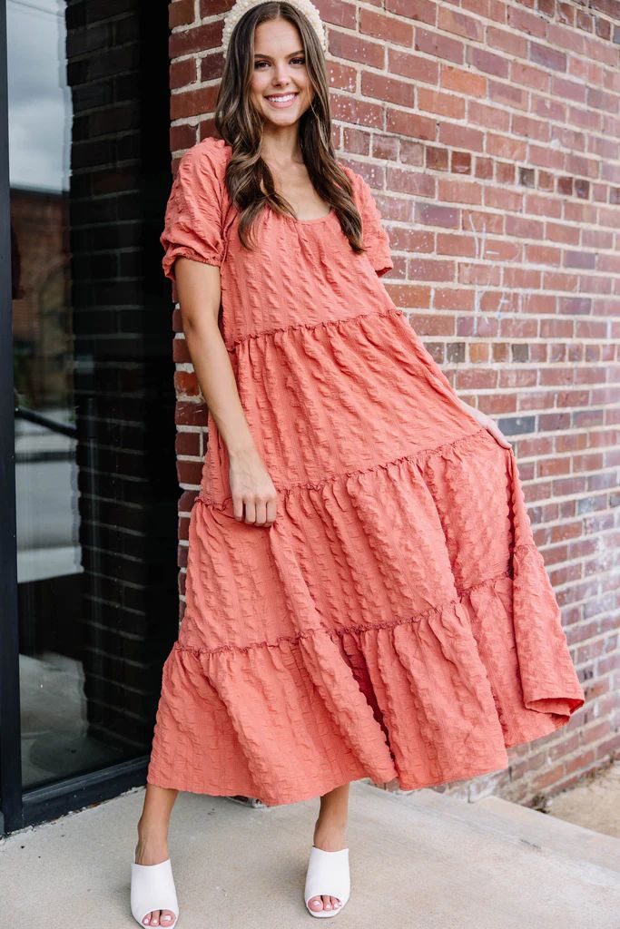 Listen To You Salmon Pink Tiered Midi Dress | The Mint Julep Boutique