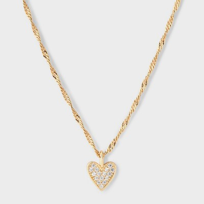 14K Gold Plated & Cubic Zirconia Pave Heart Pendant Necklace - A New Day™ Gold | Target