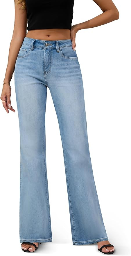 FLYING BANANA Women's High Rise Wide Leg Baggy Stretchy Loose Flare Bell Bottom Denim Jeans | Amazon (US)