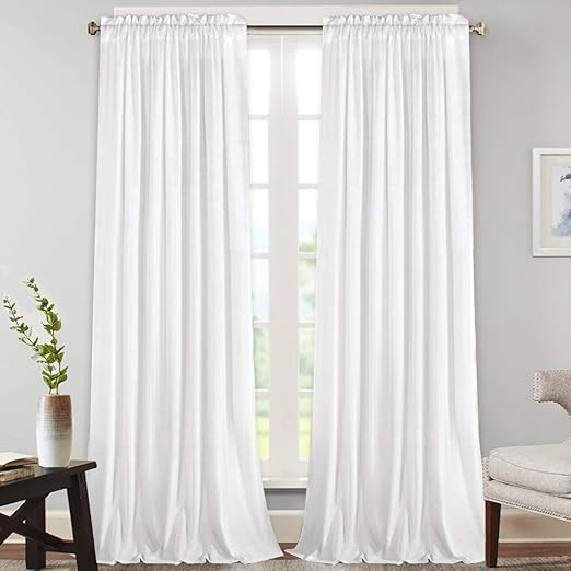 Natural Rich Linen Curtains Semi Sheer for Bedroom/Living Room/Dining | Rod Pocket Textured Flax ... | Amazon (US)