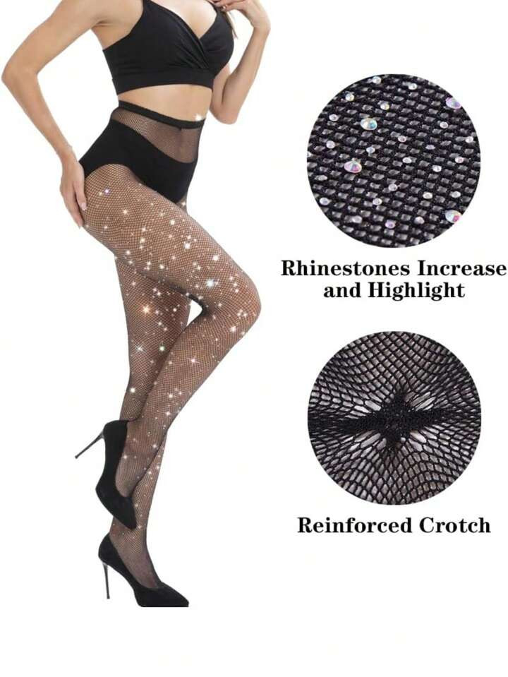 Women's Rhinestone Fishnet Tights Sparkle Fishnet Stockings Carnival Glitter Tights | SHEIN