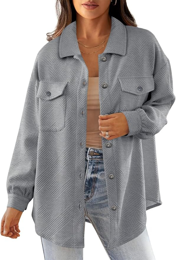 Tankaneo Womens Oversized Shackets Casual Lightweight Shirt Jackets Textured Fall Long Sleeve Top... | Amazon (US)