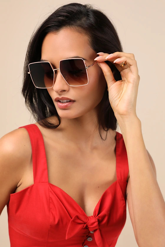 Lesia Gold and Brown Oversized Square Sunglasses | Lulus