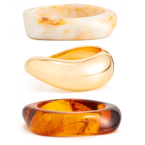 AVOGIR Chunky Acrylic Bangle Bracelet for Women Colorful Resin Bracelets Trendy Stack Statement Cuff Jewelry Gift (Gold 02) | Amazon (US)