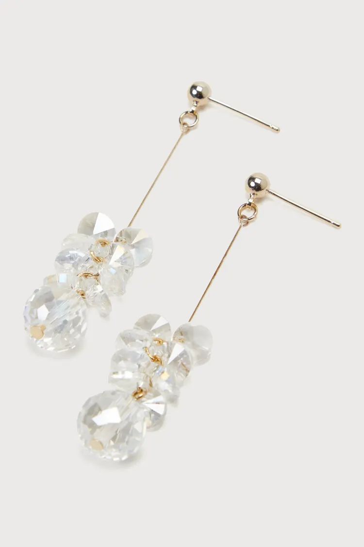 Clearly Divine Gold and Clear Beaded Drop Earrings | Lulus