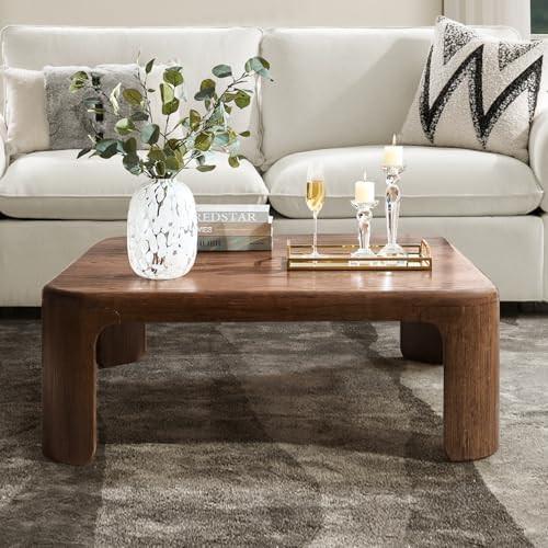 HULALA HOME 44 Inch Square Wood Coffee Table, Modern Oak Finish Low Profile Living Room Table wit... | Amazon (US)