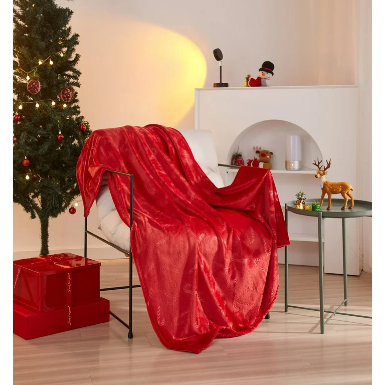 Holiday Time 50"x60" Red Candy Cane Plush Throw | Walmart (US)