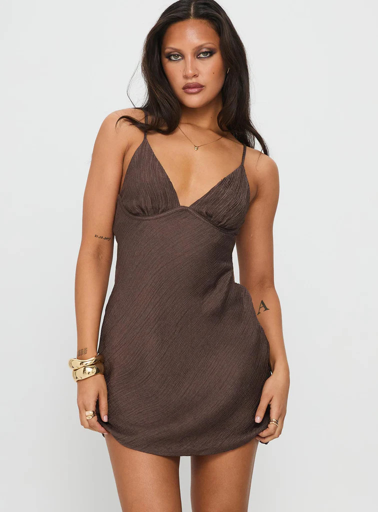 Makaia Balconette Mini Dress Brown | Princess Polly US