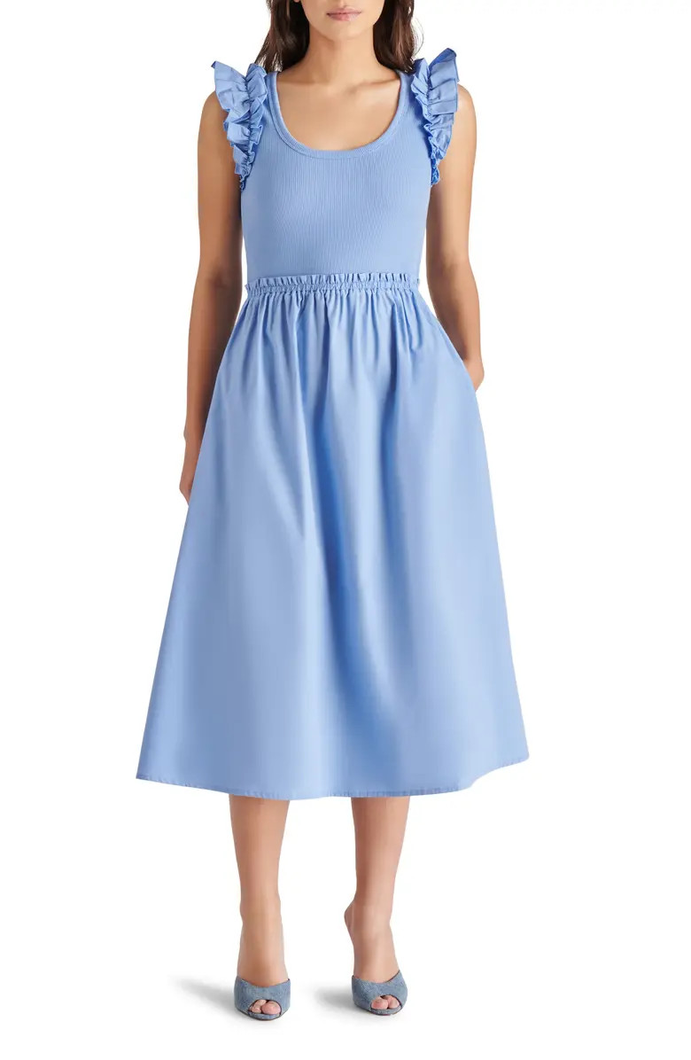 Adela Mixed Media Cap Sleeve Fit & Flare Dress | Nordstrom