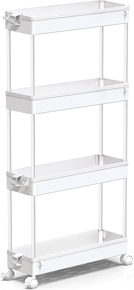 SPACEKEEPER Slim Rolling Storage Cart 4 Tier Bathroom Organizer Mobile Shelving Unit Utility Cart... | Amazon (US)
