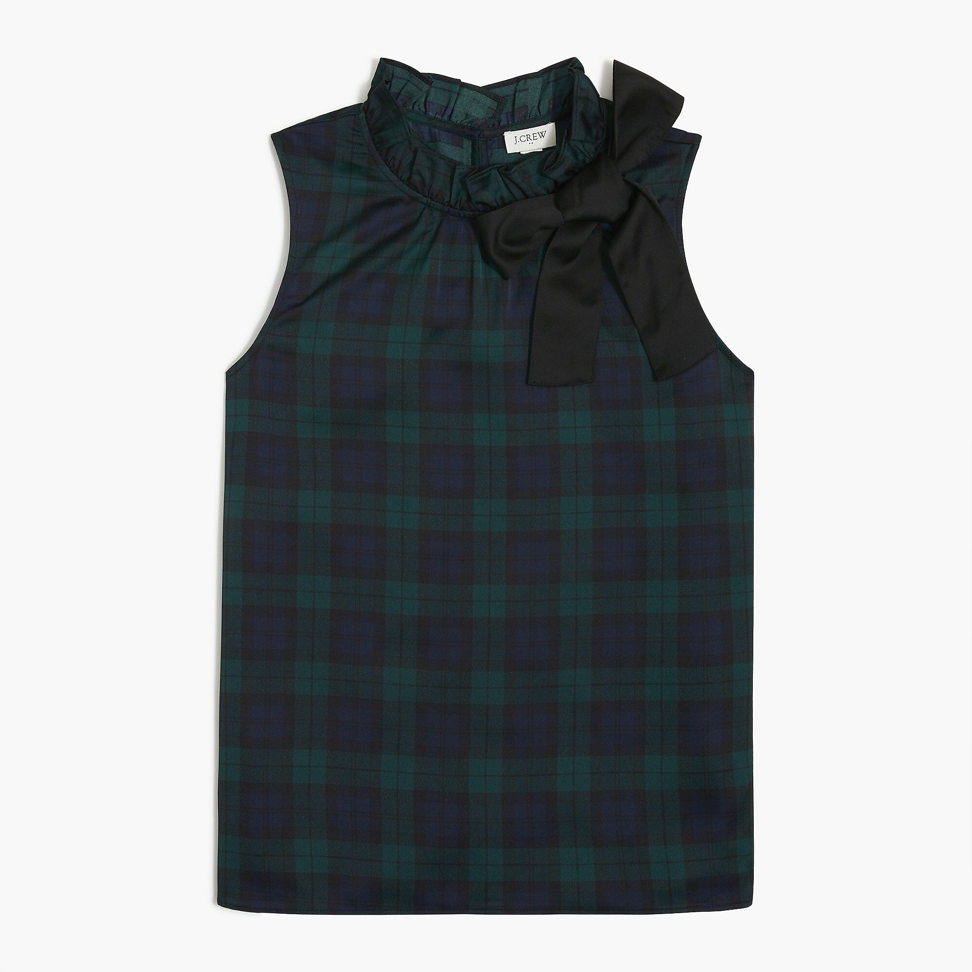 Black Watch plaid bow-neck ruffle top | J.Crew Factory