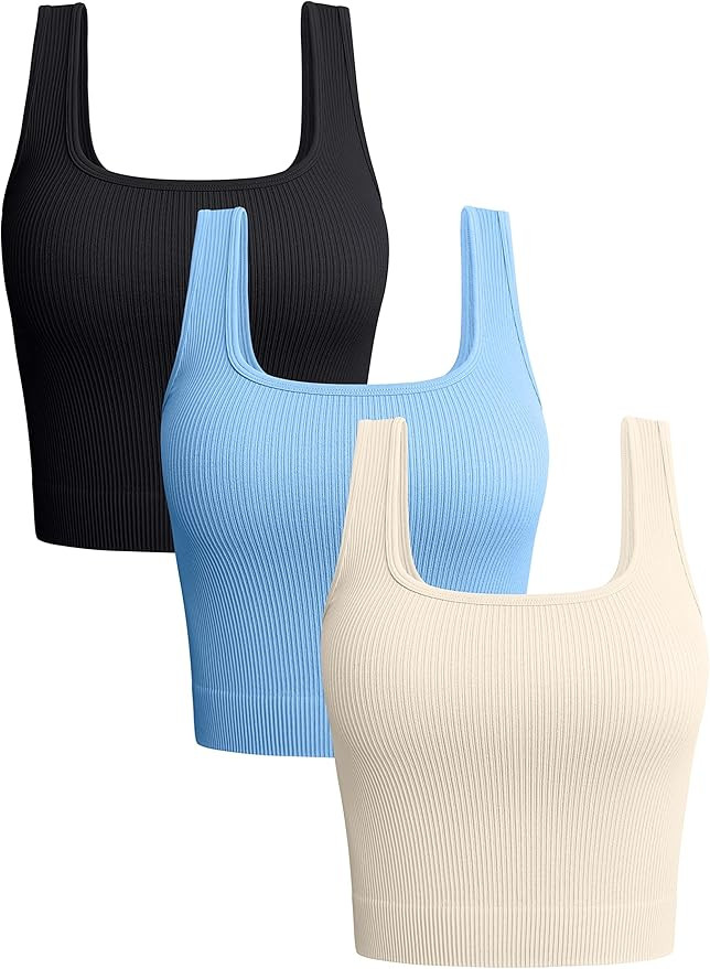 OQQ Women's 3 Piece Tank Tops Ribbed Seamless Workout Exercise Shirts 2025 Summer Basic Camis | Amazon (US)