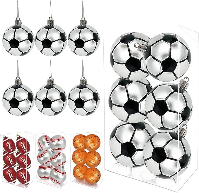 TURNMEON 6 Pack Soccer Christmas Ball Ornaments Christmas Decorations, 2.36 Inch Shatterproof Xma... | Amazon (US)