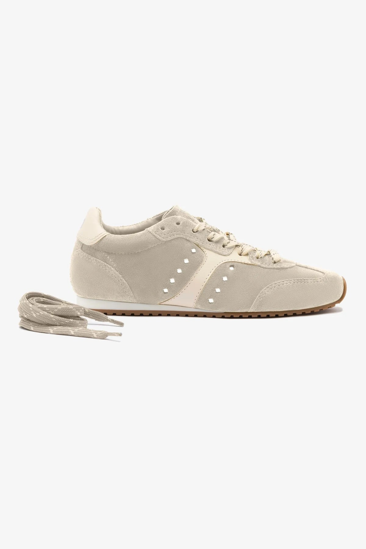 Stella Sneaker In Mushroom Grey Suede and Ivory Leather | Larroude