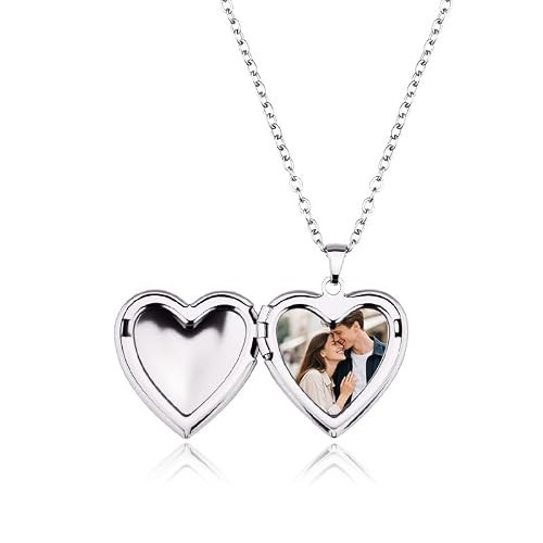 YALLNASL Heart Locket Necklace for Women Men Silver Locket NecklaceS That Holds Pictures Polished Pendant Necklaces for Wife Girlfriend Heart Shaped Neckalce Gift for BFF Sisters | Amazon (US)