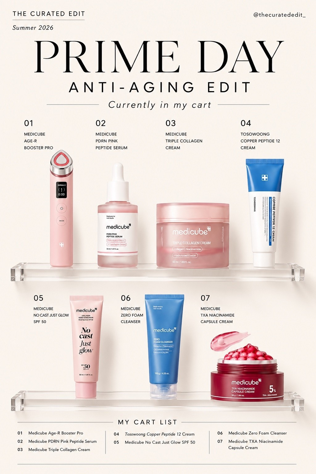 Prime Day skincare currently on my cart 🛒

Targeting:
• hydration
• collagen support
• pigmentation
• SPF
• healthy aging

#PrimeDayFinds #Medicube #SkincareFavorites #AntiAging #AmazonPrimeDay

#LTKBeauty #LTKmomlife #LTKselfcare #LTKSaleAlert