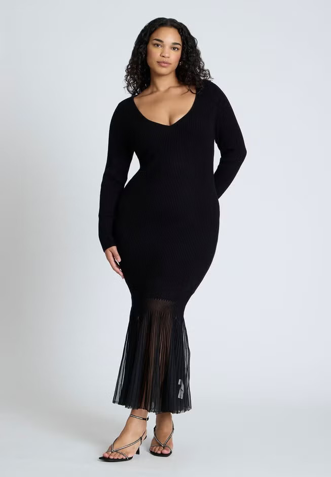 Pleat Hem V-Neck Dress | Eloquii