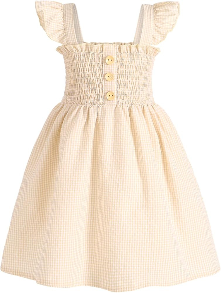JEELLIGULAR Toddler Dress Ruffle Sleeveless Button Down Dress for Toddler Girl Dress Summer Beach... | Amazon (US)