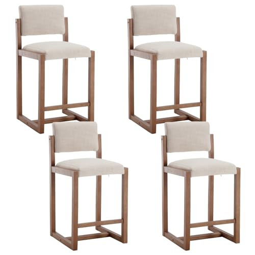 DUOMAY Modern Bar Stools Set of 4, 26" Counter Height Barstools, Linen Upholstered Kitchen Island Chair with Wood Legs for Home Bar Coffee Shop, Beige | Amazon (US)