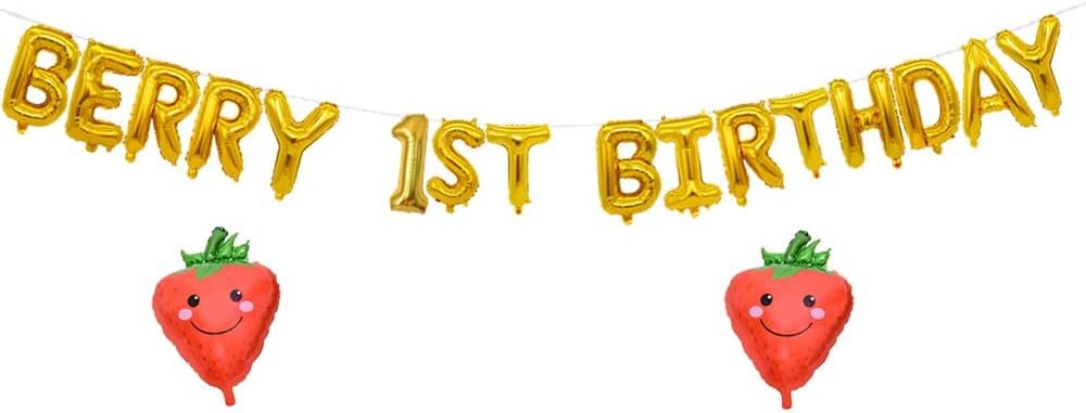 Berry Birthday Balloon, Sweet Berry Themed 1st Birthday Party Supplies, Gold Strawberry Banner fo... | Amazon (US)