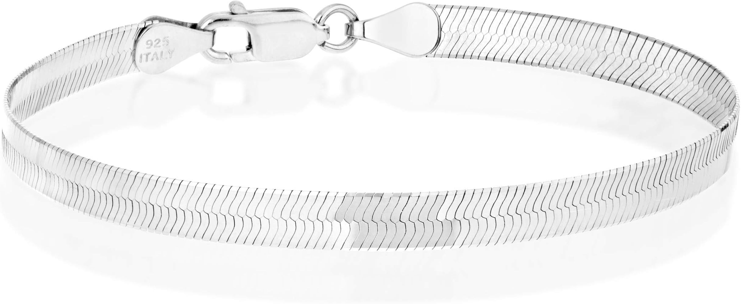 Miabella Italian Solid 925 Sterling Silver, 18Kt Gold Plated 4.5mm Flexible Flat Herringbone Link... | Amazon (US)