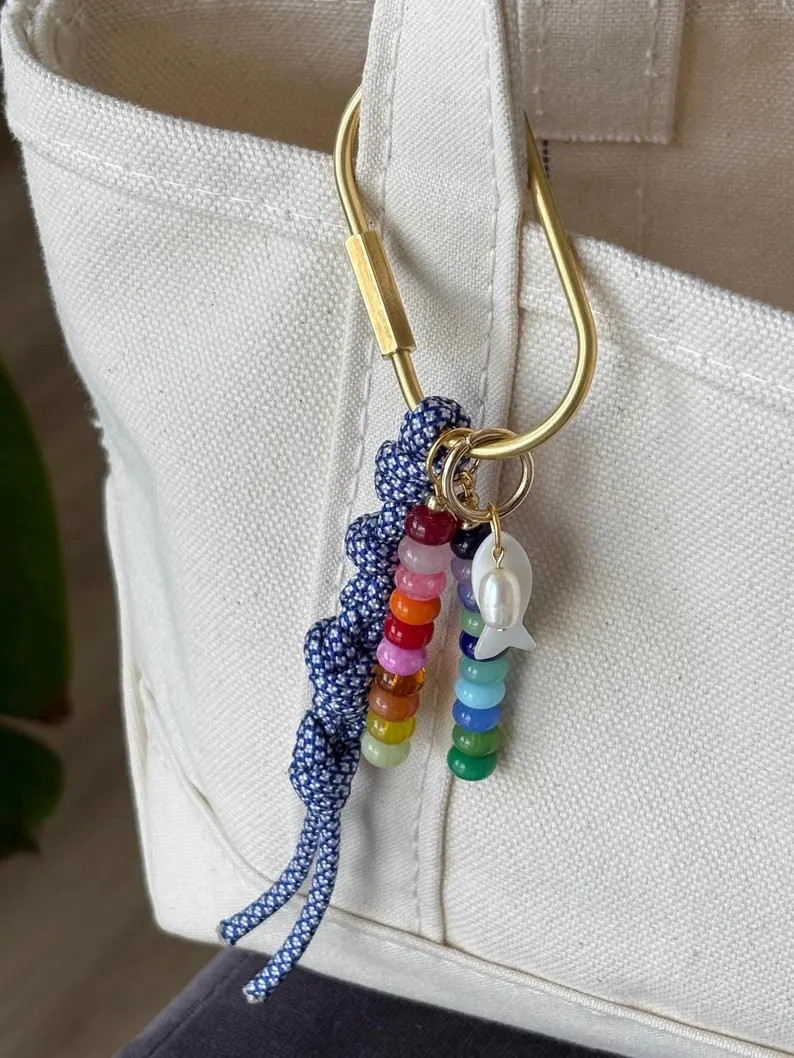 Bag Charm Keychains With Glass + Ceramic Beads, Gold Fixtures, and Paracord Accent | Handmade and... | Etsy (US)