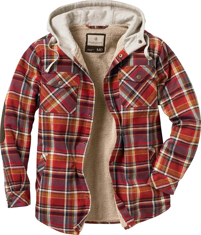 Legendary Whitetails Men's Camp Night Berber Lined Hooded Flannel Shirt Jacket | Amazon (US)