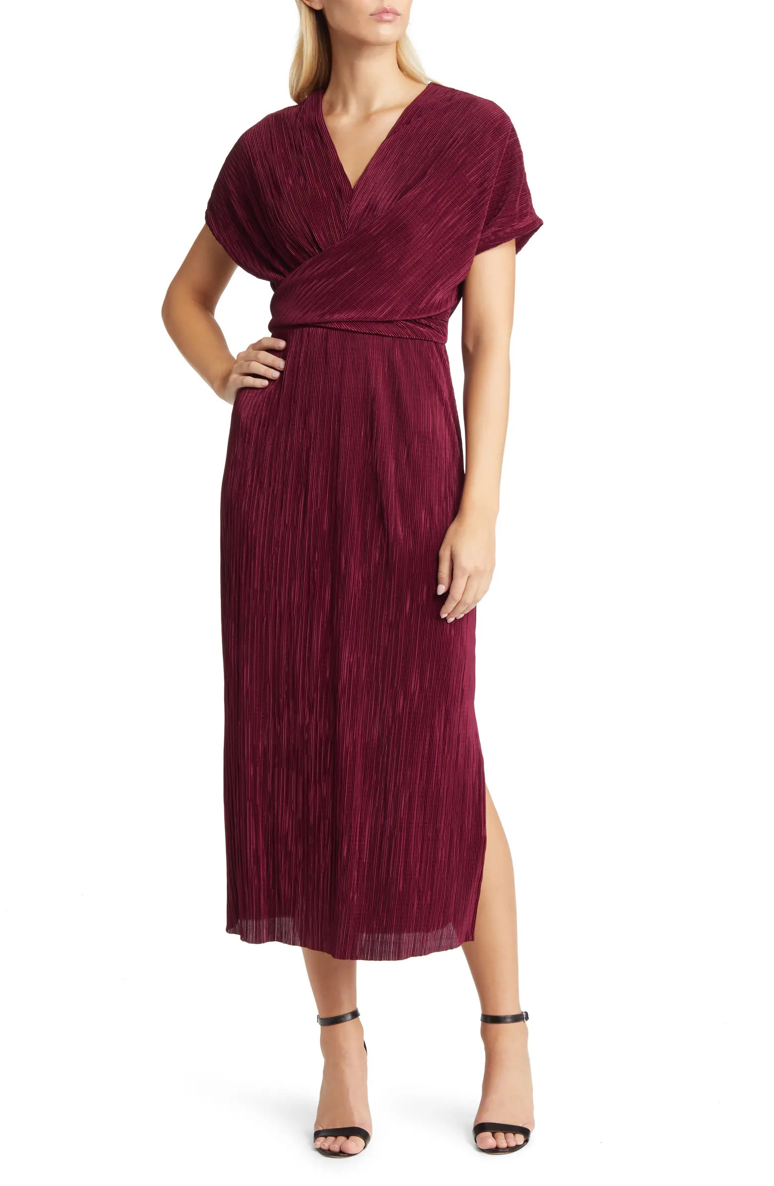 Anne Klein Twist Front Plissé Pleated Midi Dress | Nordstrom | Nordstrom