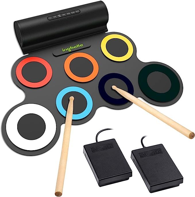 7 Pads Electronic Drum Set, Roll-Up Drum Practice Pad Drum Kit with Headphone Jack Built-in Speak... | Amazon (US)