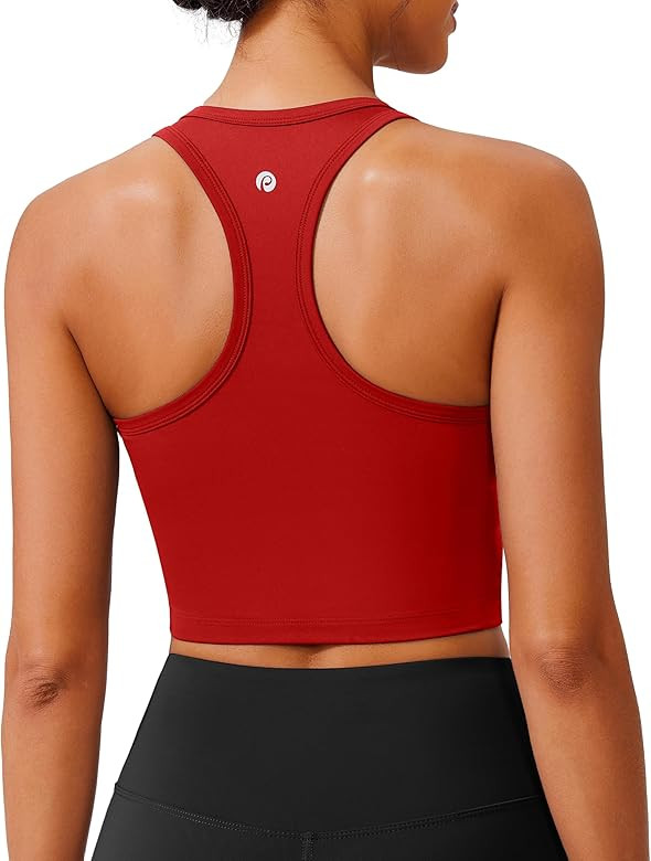 PINSPARK Sports Bra Longline Racerback Tank Tops for Women Padded Workout Yoga Top | Amazon (US)