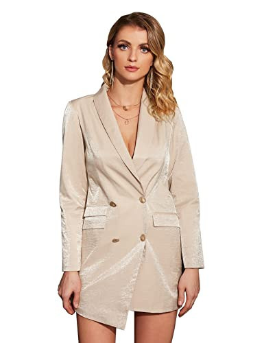 Akarise Double Breasted Gold Button Blazer Dress for Women Sexy - Asymmetric Long Blazers Jackets Outfit (Champagne, Medium) | Amazon (US)