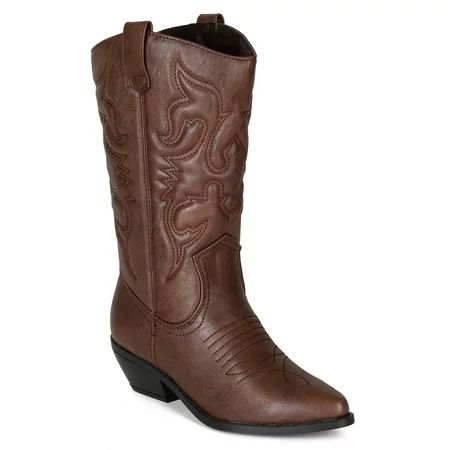 Leatherette Women Embroidered Pointy Toe Cowboy Boot BE52 | Walmart (US)