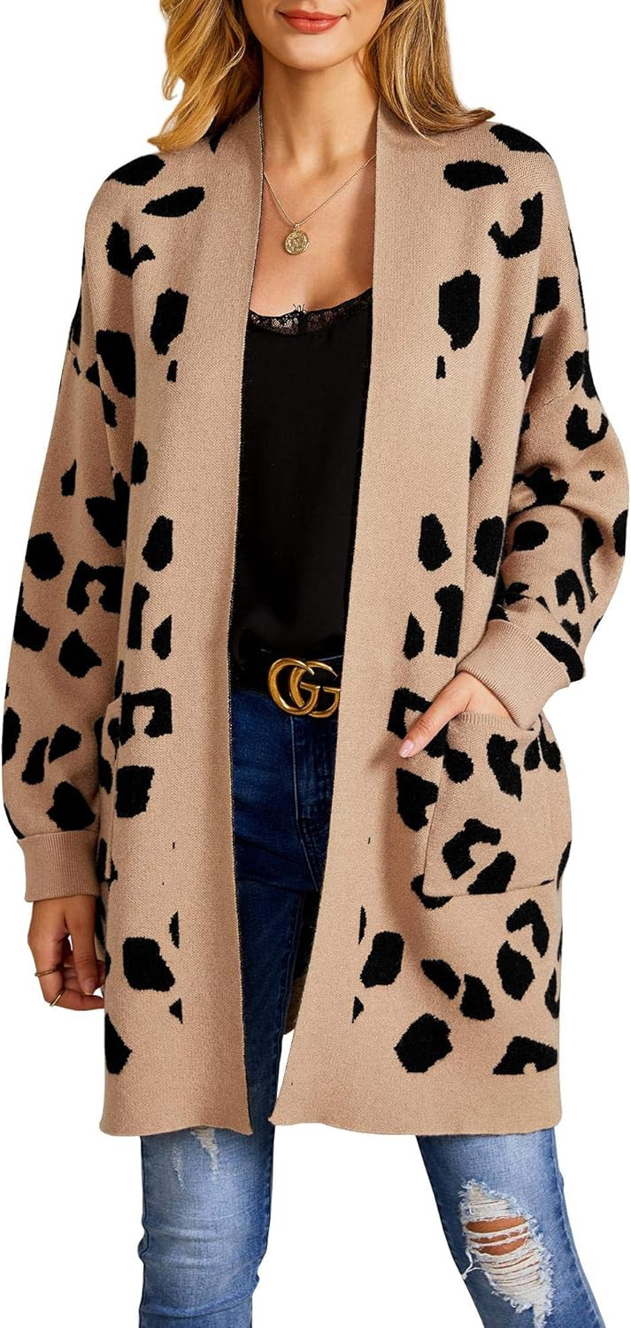Ashuai Womens Leopard Long Cardigan Sweaters Oversized Open Front Chunky Knit Button Down Loose C... | Amazon (US)