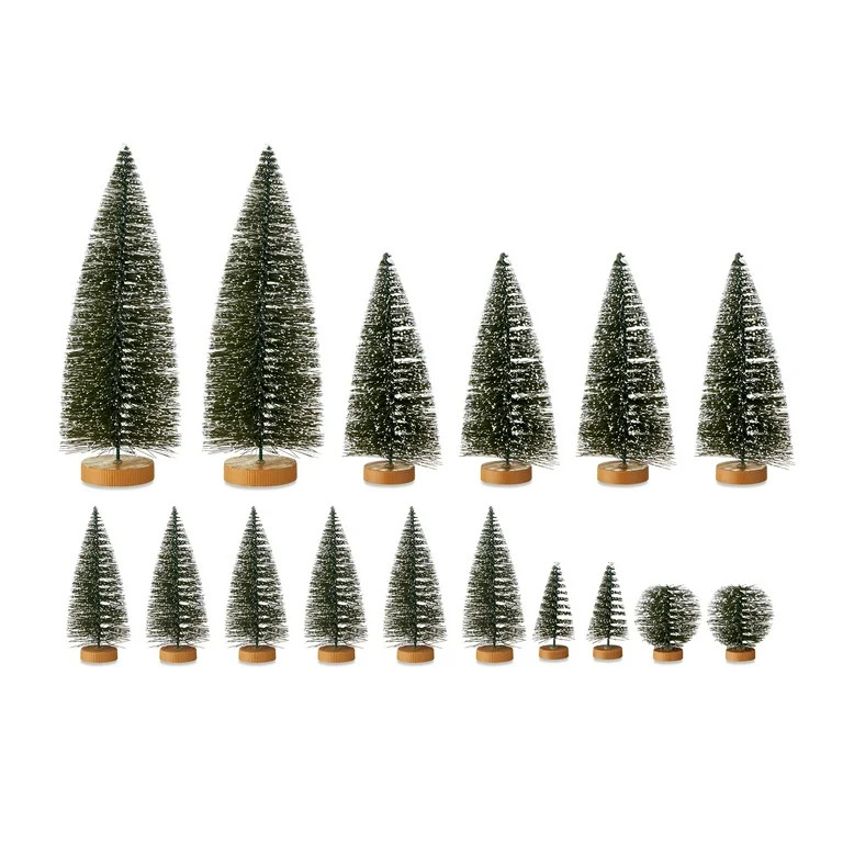 16-Piece Flocked Green Christmas Village Tree Set, by Holiday Time - Walmart.com | Walmart (US)