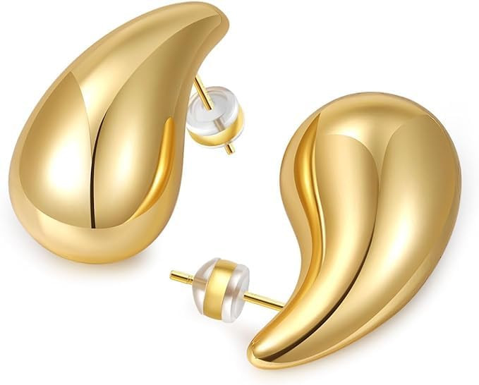Chunky Gold Hoop Earrings for Women，Lightweight Teardrop Dupes Earrings Post Large Drop Earring... | Amazon (CA)