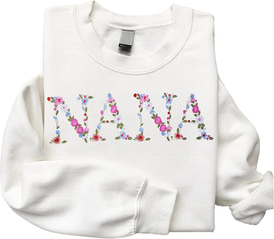 Regamor Embroidery Nana Sweatshirts For Women Gift Sweatshirt From Grandkids Nana Flower Grandma ... | Amazon (US)