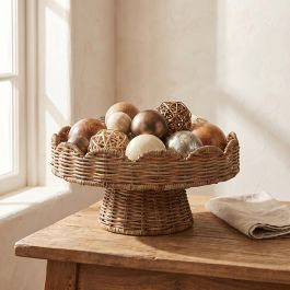 Country Hearth Scalloped Rattan Pedestal Stand | Antique Farm House